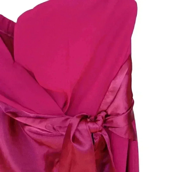 ASOS TFNC Raspberry Asymmetric Chiffon Bow Wrapped Midi Formal Cocktail Dress - Picture 6 of 11